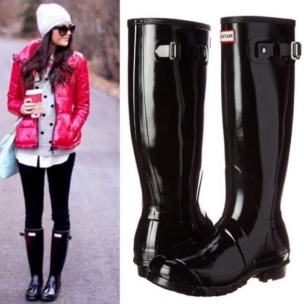 Hunter Original Tall Black Gloss Pull On Rain Boots